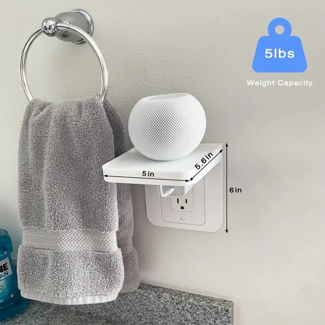 Alt view image 2 of 7 - Outlet Shelf Wall Holder with Cord Storage, Decorator Receptacle Plug Shelf for Wall Outlet, Cable Organizer for Bathroom, Kitchen,Bedroom, HomePod Mini/Toothbrush/Google Home/Phone(Decora)