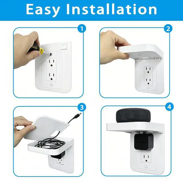 Alt view image 5 of 7 - Outlet Shelf Wall Holder with Cord Storage, Decorator Receptacle Plug Shelf for Wall Outlet, Cable Organizer for Bathroom, Kitchen,Bedroom, HomePod Mini/Toothbrush/Google Home/Phone(Decora)
