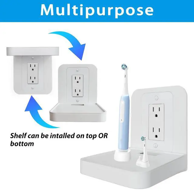Alt view image 7 of 7 - Outlet Shelf Wall Holder with Cord Storage, Decorator Receptacle Plug Shelf for Wall Outlet, Cable Organizer for Bathroom, Kitchen,Bedroom, HomePod Mini/Toothbrush/Google Home/Phone(Decora)