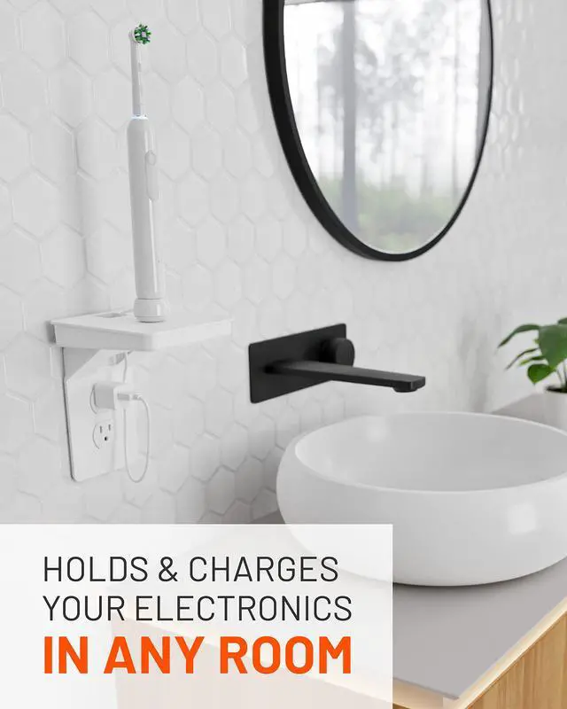 Alt view image 3 of 7 - Outlet Shelf for Decora/GFCI Outlets - Next-Gen Design with Built-In Cord Storage & Room for Bulky Plugs - Quick Install with Included Hardware