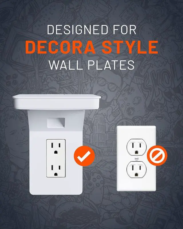 Alt view image 4 of 7 - Outlet Shelf for Decora/GFCI Outlets - Next-Gen Design with Built-In Cord Storage & Room for Bulky Plugs - Quick Install with Included Hardware