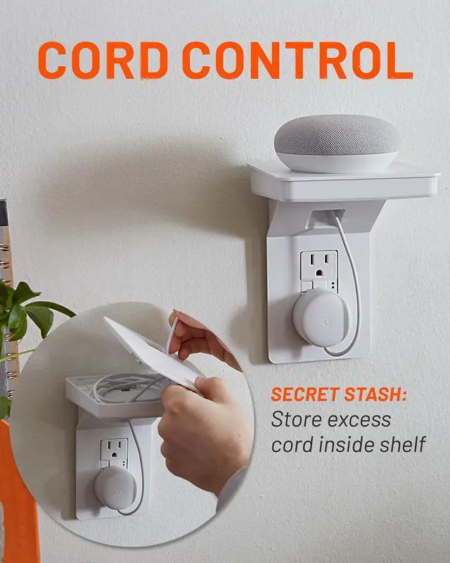 Alt view image 5 of 7 - Outlet Shelf for Decora/GFCI Outlets - Next-Gen Design with Built-In Cord Storage & Room for Bulky Plugs - Quick Install with Included Hardware