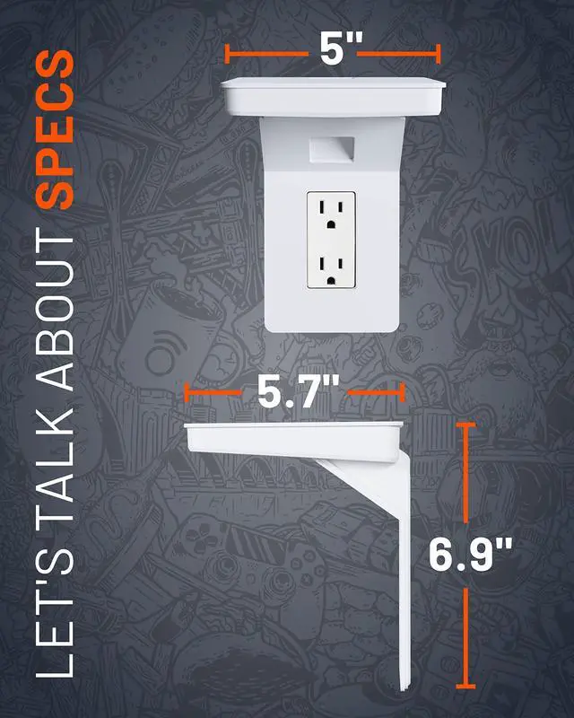 Alt view image 2 of 7 - Outlet Shelf for Decora/GFCI Outlets - Next-Gen Design with Built-In Cord Storage & Room for Bulky Plugs - Quick Install with Included Hardware