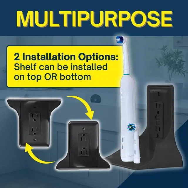 Alt view image 6 of 7 - Power Perch Outlet Shelf Organizer for Alexa Echo Dot, HomePod Mini Speakers, Phone - Wall Outlet Holder with Cord Storage Strap - Socket Shelf Bathroom Kitchen Counter Charging Station - Black 1 Pack