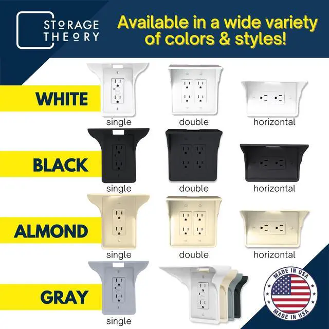 Alt view image 7 of 7 - Power Perch Outlet Shelf Organizer for Alexa Echo Dot, HomePod Mini Speakers, Phone - Wall Outlet Holder with Cord Storage Strap - Socket Shelf Bathroom Kitchen Counter Charging Station - Black 1 Pack