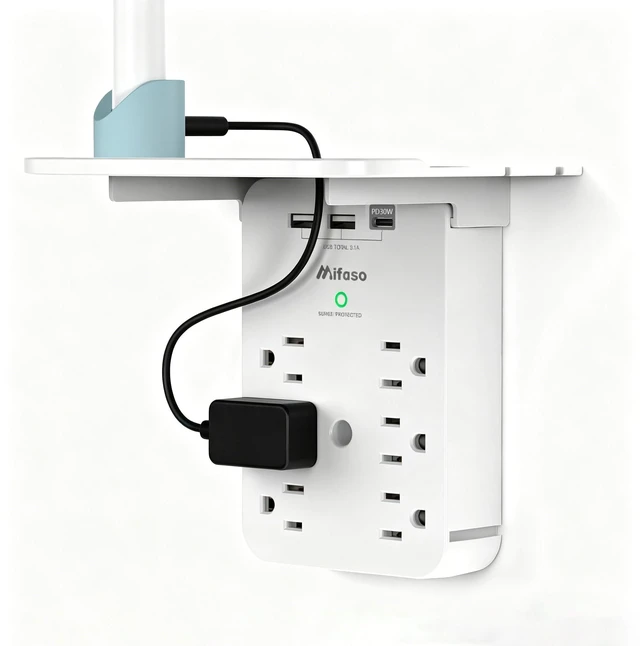 Main image of Wall Outlet Extender with Shelf, Surge Protector 6 AC Multi Plug Outlet PD 30W USB Charger Station Splitter Expander for Home Room