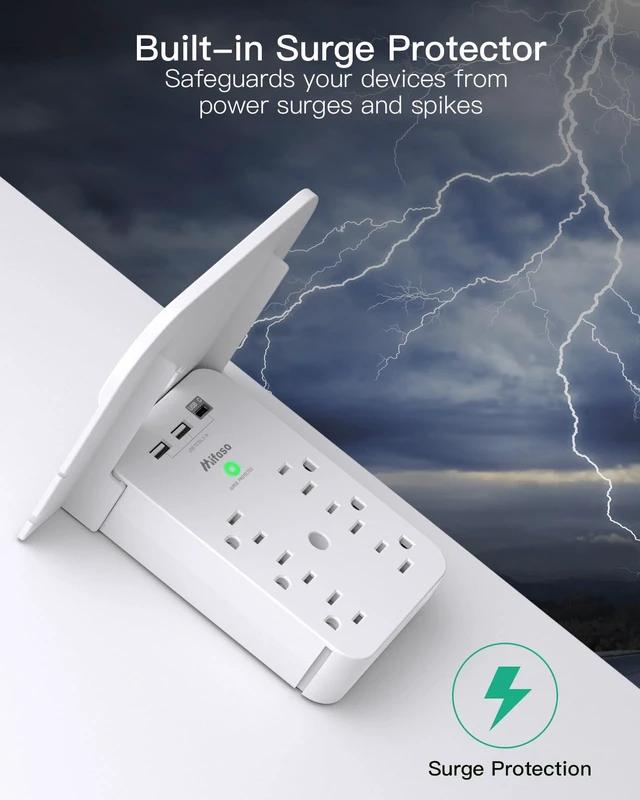 Alt view image 5 of 7 - Wall Outlet Extender with Shelf, Surge Protector 6 AC Multi Plug Outlet PD 30W USB Charger Station Splitter Expander for Home Room