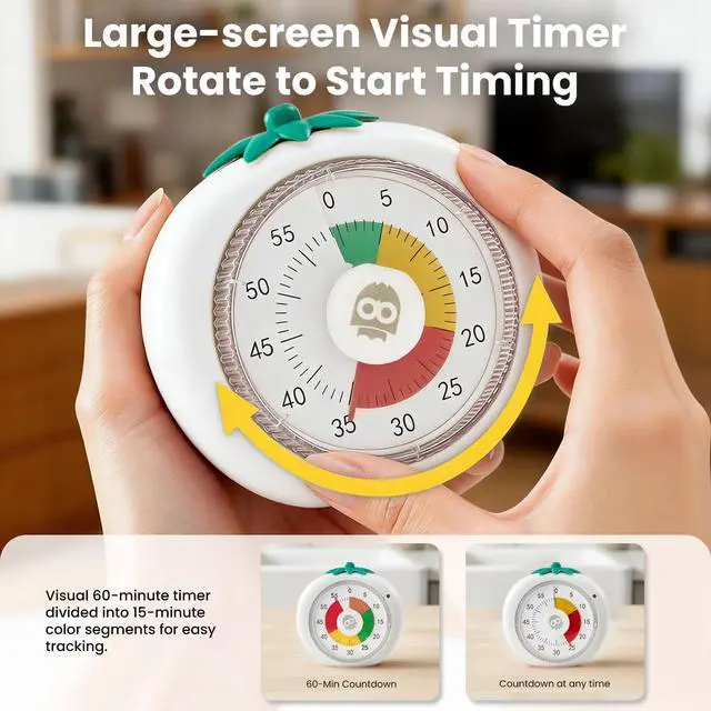 Alt view image 2 of 7 - Visual Timer for Kids, 60-Minute Countdown Magnetic Timers for Classroom Office Kitchen with Silent Operation, Kids Timer for Teaching with Cute Design, 4-Color Zone Pattern Pomodoro Timers
