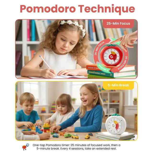 Alt view image 4 of 7 - Visual Timer for Kids, 60-Minute Countdown Magnetic Timers for Classroom Office Kitchen with Silent Operation, Kids Timer for Teaching with Cute Design, 4-Color Zone Pattern Pomodoro Timers