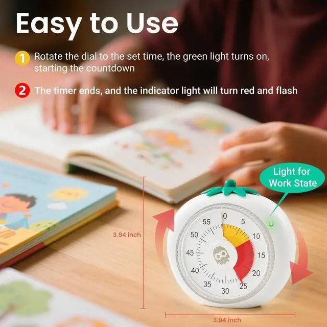 Alt view image 5 of 7 - Visual Timer for Kids, 60-Minute Countdown Magnetic Timers for Classroom Office Kitchen with Silent Operation, Kids Timer for Teaching with Cute Design, 4-Color Zone Pattern Pomodoro Timers