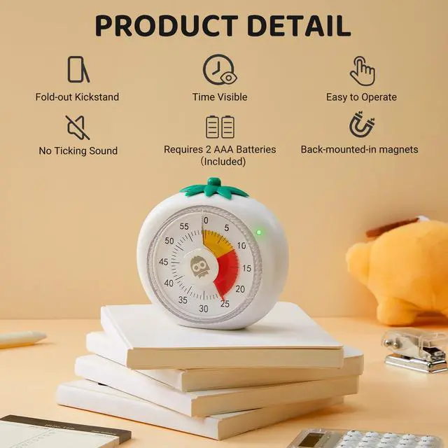Alt view image 6 of 7 - Visual Timer for Kids, 60-Minute Countdown Magnetic Timers for Classroom Office Kitchen with Silent Operation, Kids Timer for Teaching with Cute Design, 4-Color Zone Pattern Pomodoro Timers