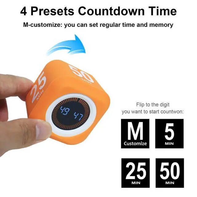 Alt view image 2 of 7 - Rotating Cube Visual Pomodoro Timer 5, 25, 10 50 Minutes Preset + Custom Countdown, Rechargeable Desk Productivity Flip Timer with Detachable Silicone Cover for ADHD Study Work Kitchen School (White)