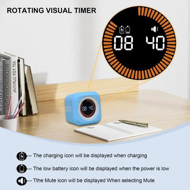 Alt view image 3 of 7 - Rotating Cube Visual Pomodoro Timer 5, 25, 10 50 Minutes Preset + Custom Countdown, Rechargeable Desk Productivity Flip Timer with Detachable Silicone Cover for ADHD Study Work Kitchen School (White)