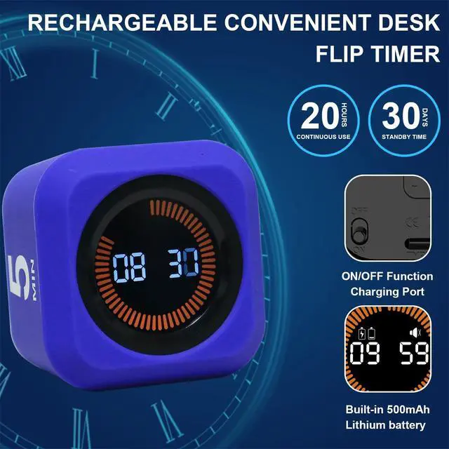 Alt view image 6 of 7 - Rotating Cube Visual Pomodoro Timer 5, 25, 10 50 Minutes Preset + Custom Countdown, Rechargeable Desk Productivity Flip Timer with Detachable Silicone Cover for ADHD Study Work Kitchen School (White)