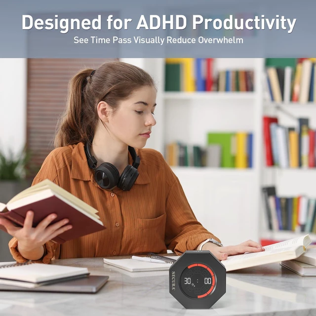 Alt view image 3 of 7 - Pomodoro Timer with 5/10/15/20/25/50/90 Min Presets, 3 Level Volume | Gravity Sensor, Visual Progress Bar, Count Up, Rechargeable, Portable for Kids Classroom Desk, ADHD Focus (Dark Gray)