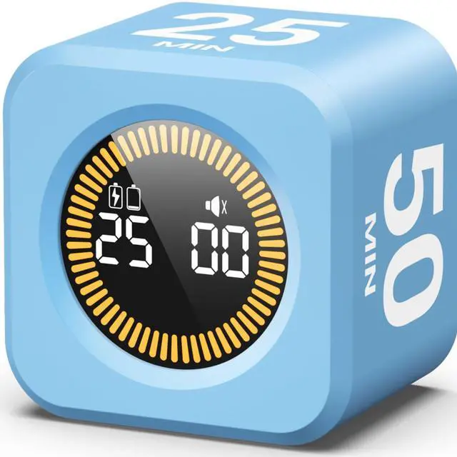 Main image of Pomodoro Timer Visual Cube with 5/10/30/60 Min Presets, LED Countdown Ring & Count Up Mode, Silent Flip Productivity Timer for Study, Classroom, Office, Cooking (Blue 5-10-25-50 min)