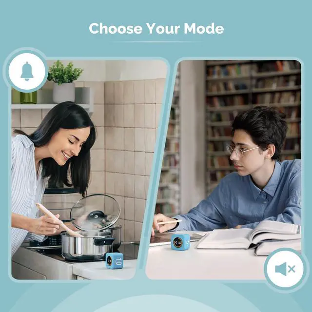 Alt view image 5 of 7 - Pomodoro Timer Visual Cube with 5/10/30/60 Min Presets, LED Countdown Ring & Count Up Mode, Silent Flip Productivity Timer for Study, Classroom, Office, Cooking (Blue 5-10-25-50 min)