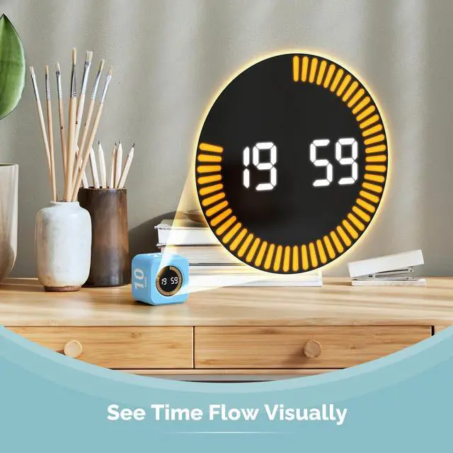Alt view image 3 of 7 - Pomodoro Timer Visual Cube with 5/10/30/60 Min Presets, LED Countdown Ring & Count Up Mode, Silent Flip Productivity Timer for Study, Classroom, Office, Cooking (Blue 5-10-25-50 min)
