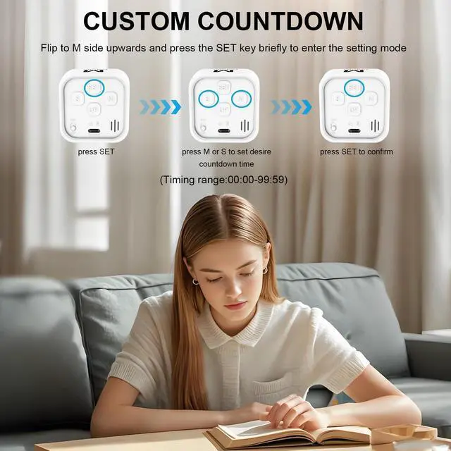 Alt view image 3 of 7 - Rotating Visual Pomodoro Timer 5, 25, 10, 50 Min Custom Countdown, Rechargeable Cube Desk Productivity Flip Timer with Detachable Silicone Case, Ideal for ADHD Tool Study Work School (Green)