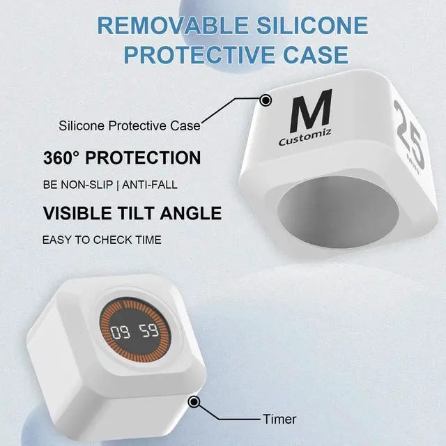 Alt view image 6 of 7 - Rotating Visual Pomodoro Timer 5, 25, 10, 50 Min Custom Countdown, Rechargeable Cube Desk Productivity Flip Timer with Detachable Silicone Case, Ideal for ADHD Tool Study Work School (Green)