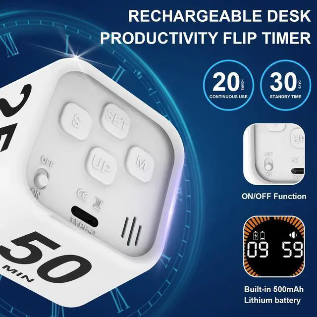 Alt view image 5 of 7 - Rotating Visual Pomodoro Timer 5, 25, 10, 50 Min Custom Countdown, Rechargeable Cube Desk Productivity Flip Timer with Detachable Silicone Case, Ideal for ADHD Tool Study Work School (Green)