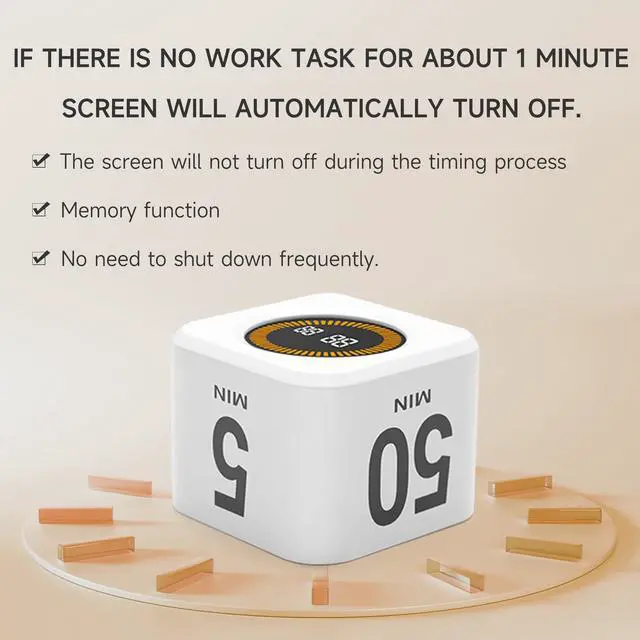 Alt view image 7 of 7 - Rotating Productivity Timer 5, 25, 10, 50 Minutes Preset, Desk Cube w/Gravity Sensor for ADHD, Mute Functions, Ideal for Work, Study, Kitchen, Back to School (1, White)