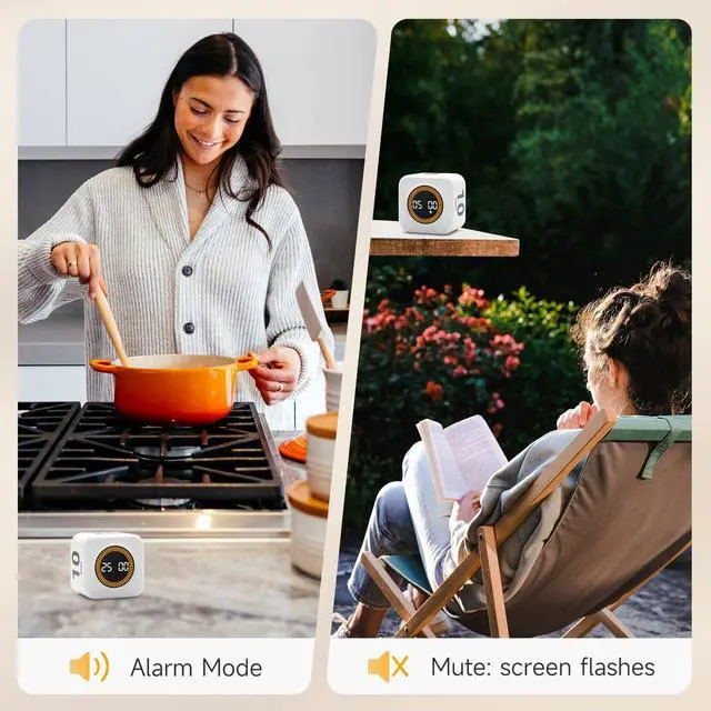 Alt view image 6 of 7 - Rotating Productivity Timer 5, 25, 10, 50 Minutes Preset, Desk Cube w/Gravity Sensor for ADHD, Mute Functions, Ideal for Work, Study, Kitchen, Back to School (1, White)