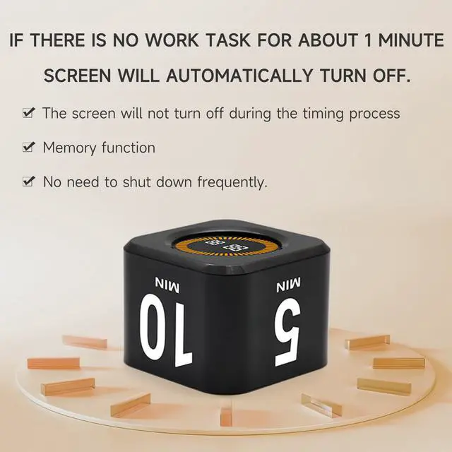 Alt view image 7 of 7 - Rotating Productivity Timer 5, 25, 10, 50 Minutes Preset, Desk Cube w/Gravity Sensor for ADHD, Mute Functions, Ideal for Work, Study, Kitchen, Back to School (1, Black)