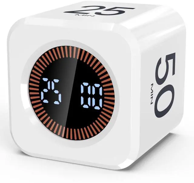 Main image of Digital Pomodoro Timer Cube 5/10/25/50min, Visual Productivity Flip Timer for Kids Classroom Desk, Custom Countdown, Silent and Sound Mode for ADHD Study Work Game Kitchen (White)