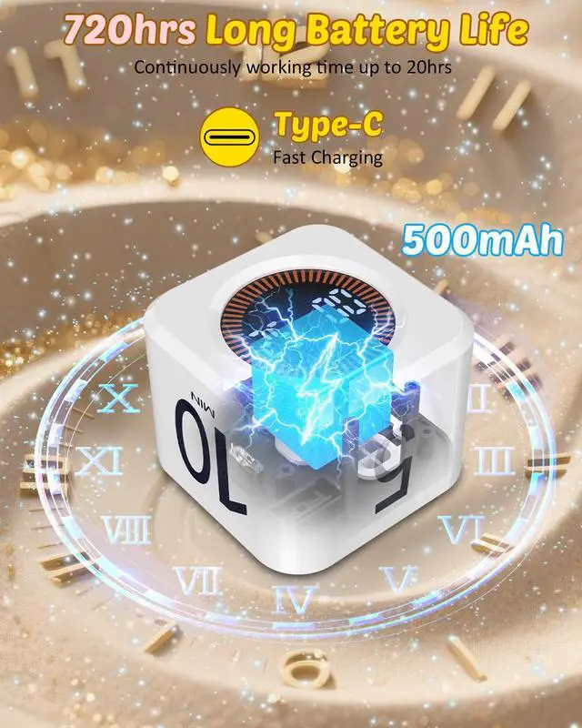 Alt view image 5 of 6 - Digital Pomodoro Timer Cube 5/10/25/50min, Visual Productivity Flip Timer for Kids Classroom Desk, Custom Countdown, Silent and Sound Mode for ADHD Study Work Game Kitchen (White)