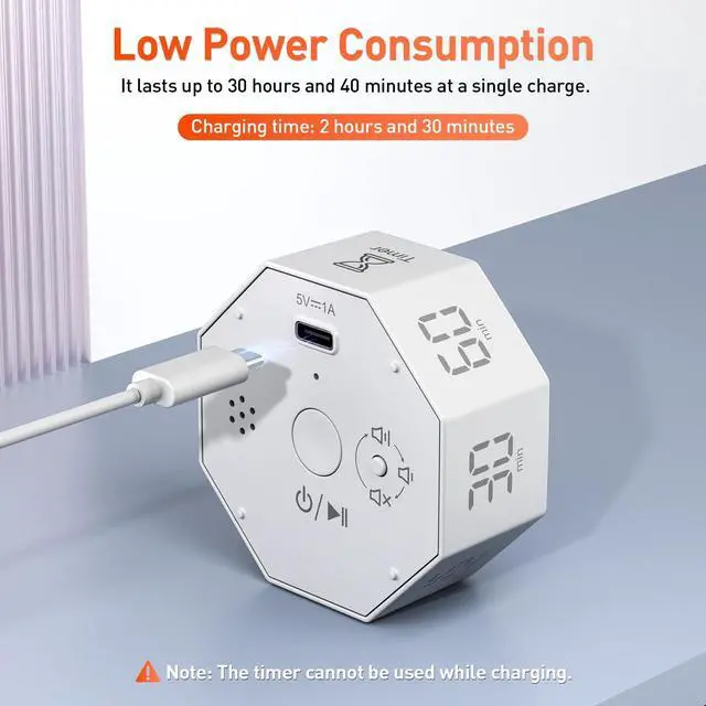 Alt view image 4 of 7 - Pomodoro Timer for ADHD & Productivity, Flip Cube Timer with 7 Presets (1/3/5/10/15/30/60 Min), Visual Countdown Progress Bar for Work, Study, Kids & Desk (White)