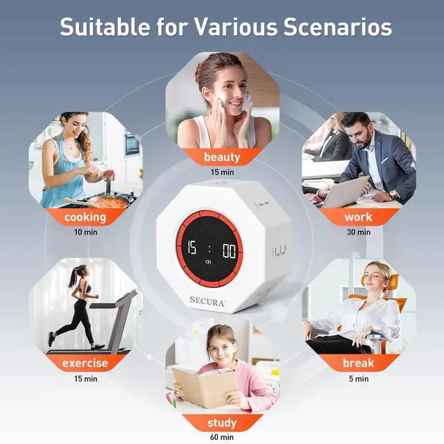 Alt view image 6 of 7 - Pomodoro Timer for ADHD & Productivity, Flip Cube Timer with 7 Presets (1/3/5/10/15/30/60 Min), Visual Countdown Progress Bar for Work, Study, Kids & Desk (White)