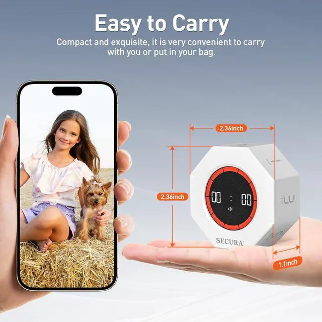 Alt view image 7 of 7 - Pomodoro Timer for ADHD & Productivity, Flip Cube Timer with 7 Presets (1/3/5/10/15/30/60 Min), Visual Countdown Progress Bar for Work, Study, Kids & Desk (White)