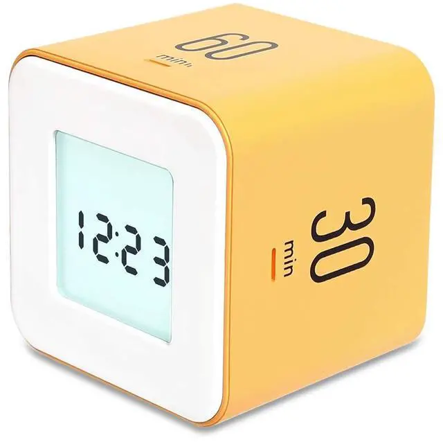 Main image of Multi Cube Timer Clock (Yellow), Rotating Flip Gravity Sensor Time Management Digital LED Clock & Timer 3,10,30,60 min Setting ADHD Desk Office Productivity Kids Workout Kitchen