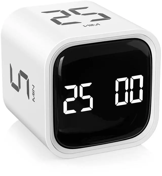 Main image of Rotating Pomodoro Timer 5, 25, 10 50 Minutes Preset, Desk Productivity Flip Timer, ADHD Tool Cube Countdown Stopwatch, Vibration/High/Low Volume/Custom Modes, for Work, Study, Back to School, White