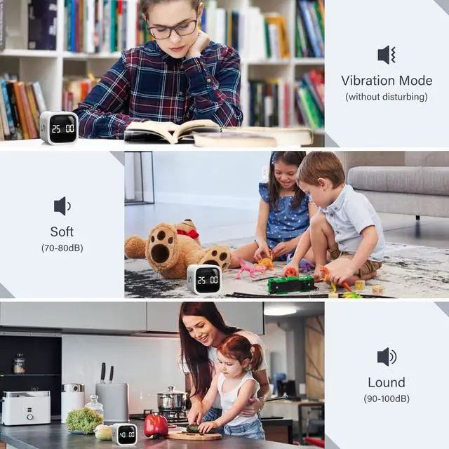 Alt view image 6 of 7 - Rotating Pomodoro Timer 5, 25, 10 50 Minutes Preset, Desk Productivity Flip Timer, ADHD Tool Cube Countdown Stopwatch, Vibration/High/Low Volume/Custom Modes, for Work, Study, Back to School, White