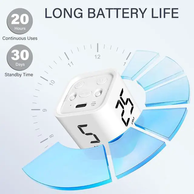 Alt view image 7 of 7 - Rotating Pomodoro Timer 5, 25, 10 50 Minutes Preset, Desk Productivity Flip Timer, ADHD Tool Cube Countdown Stopwatch, Vibration/High/Low Volume/Custom Modes, for Work, Study, Back to School, White