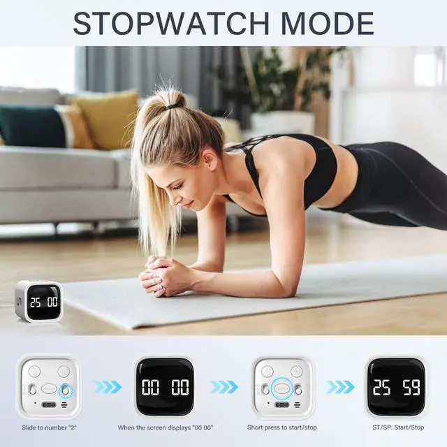 Alt view image 5 of 7 - Rotating Pomodoro Timer 5, 25, 10 50 Minutes Preset, Desk Productivity Flip Timer, ADHD Tool Cube Countdown Stopwatch, Vibration/High/Low Volume/Custom Modes, for Work, Study, Back to School, White