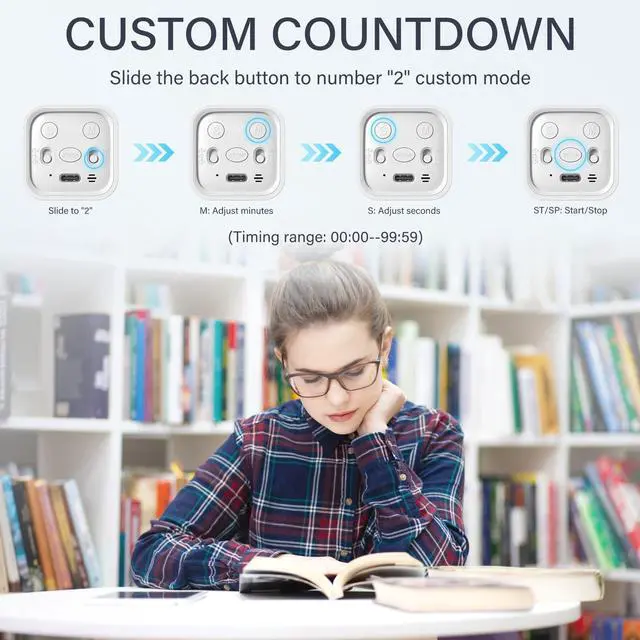 Alt view image 4 of 7 - Rotating Pomodoro Timer 5, 25, 10 50 Minutes Preset, Desk Productivity Flip Timer, ADHD Tool Cube Countdown Stopwatch, Vibration/High/Low Volume/Custom Modes, for Work, Study, Back to School, White