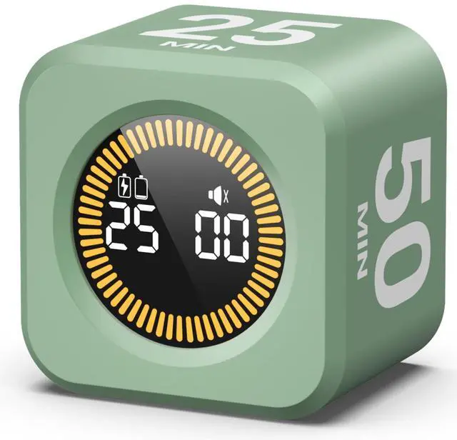 Main image of Pomodoro Cube Timer Productivity Visual Timer - 5/10/25/50 Min Rotating Countdown (1, Green)