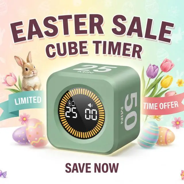 Alt view image 4 of 7 - Pomodoro Cube Timer Productivity Visual Timer - 5/10/25/50 Min Rotating Countdown (1, Green)