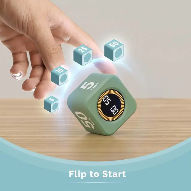 Alt view image 2 of 7 - Pomodoro Cube Timer Productivity Visual Timer - 5/10/25/50 Min Rotating Countdown (1, Green)