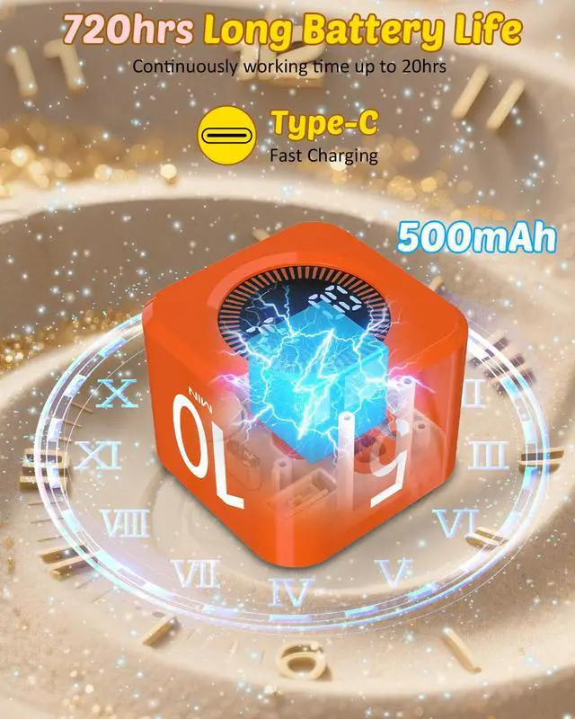 Alt view image 6 of 7 - Digital Pomodoro Timer Cube 5/10/25/50min, Visual Productivity Flip Timer for Kids Classroom Desk, Custom Countdown, Silent and Sound Mode for ADHD Study Work Game Kitchen (Orange)