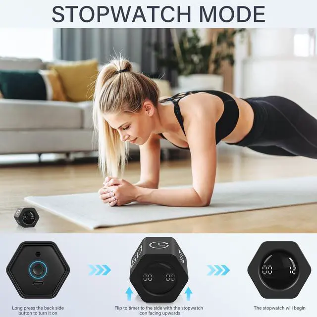 Alt view image 5 of 7 - Rotating Pomodoro Timer 5, 25, 10 30,60 Mins Preset Stopwatch, Desk Flip ProductivityTimer, ADHD Tool Hexagon, Vibration/Mute/Alarm, for Work, Study, Back to School, Kitchen, Black