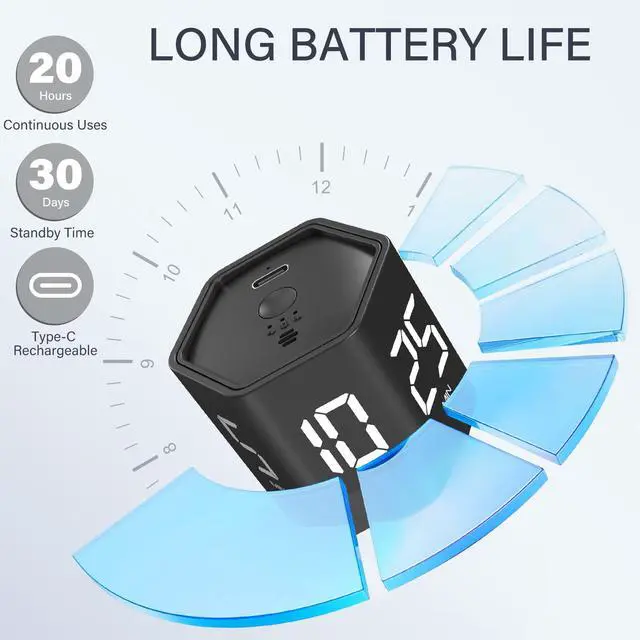 Alt view image 6 of 7 - Rotating Pomodoro Timer 5, 25, 10 30,60 Mins Preset Stopwatch, Desk Flip ProductivityTimer, ADHD Tool Hexagon, Vibration/Mute/Alarm, for Work, Study, Back to School, Kitchen, Black