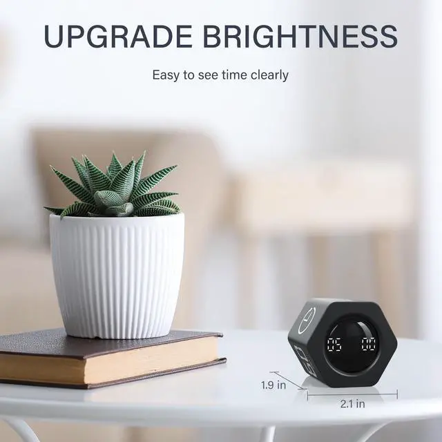 Alt view image 7 of 7 - Rotating Pomodoro Timer 5, 25, 10 30,60 Mins Preset Stopwatch, Desk Flip ProductivityTimer, ADHD Tool Hexagon, Vibration/Mute/Alarm, for Work, Study, Back to School, Kitchen, Black