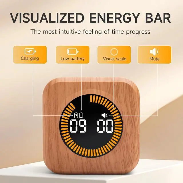 Alt view image 5 of 7 - Rotating Productivity Timer 5, 25, 10, 50 Minutes Preset, Desk Cube w/Gravity Sensor for ADHD, Mute Functions, Ideal for Work, Study, Kitchen, Back to School (1, Wood Grain Finish)