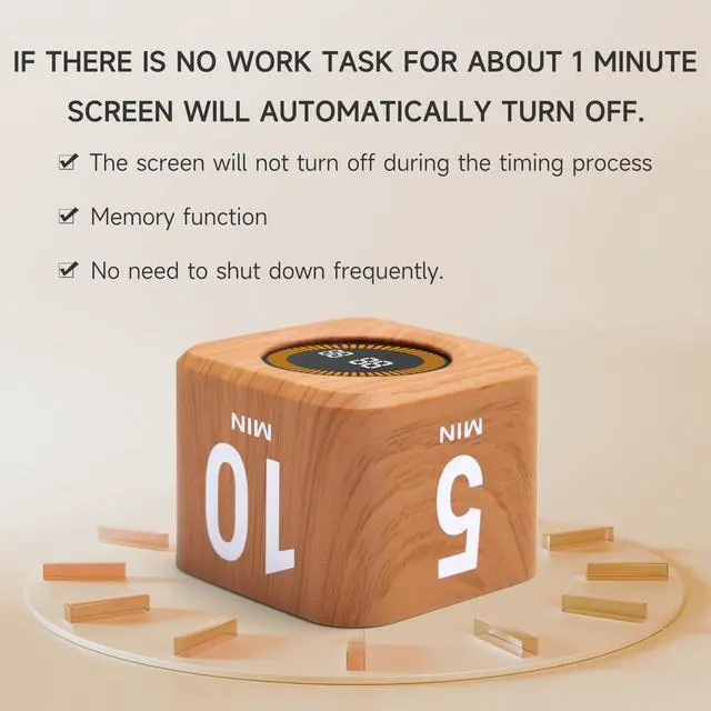 Alt view image 7 of 7 - Rotating Productivity Timer 5, 25, 10, 50 Minutes Preset, Desk Cube w/Gravity Sensor for ADHD, Mute Functions, Ideal for Work, Study, Kitchen, Back to School (1, Wood Grain Finish)