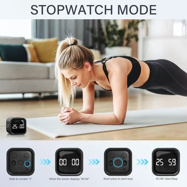 Alt view image 5 of 7 - Rotating Pomodoro Timer 5, 25, 10 50 Minutes Preset, Desk Productivity Flip Timer, ADHD Tool Cube Countdown Stopwatch, Vibration/High/Low Volume/Custom Modes, for Work, Study, Back to School, Kitchen