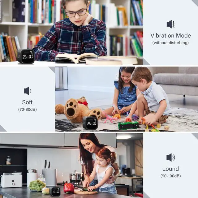 Alt view image 6 of 7 - Rotating Pomodoro Timer 5, 25, 10 50 Minutes Preset, Desk Productivity Flip Timer, ADHD Tool Cube Countdown Stopwatch, Vibration/High/Low Volume/Custom Modes, for Work, Study, Back to School, Kitchen